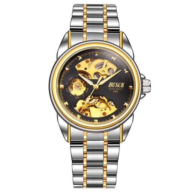 Stainless Steel Mechanical Watch For Men With Skeleton Dial (Waterproof) - Perfenq