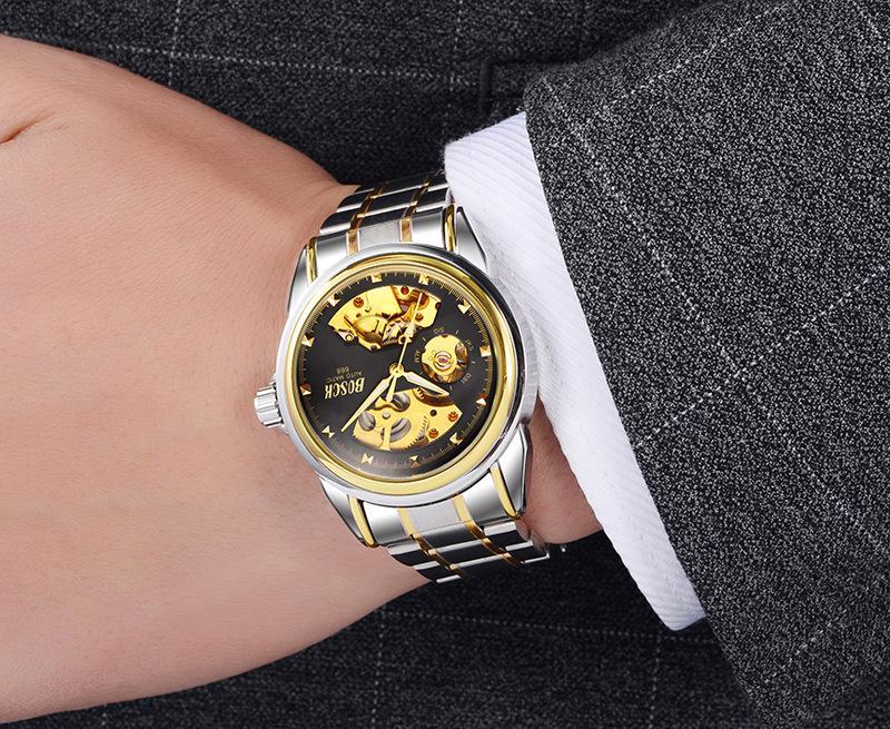 Stainless Steel Mechanical Watch For Men With Skeleton Dial (Waterproof) - Perfenq