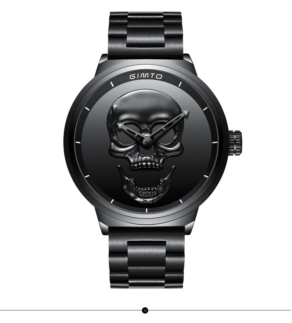 Amazon.com: Timesbird All Black Steel Watches for Men 3D Skull Watch Dial  Cool Stainless Steel Heavy Big Vintage Sport Wristwatch : Clothing, Shoes &  Jewelry