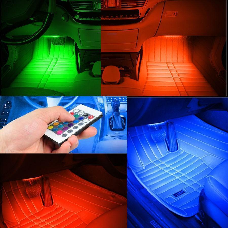 Multicolor RGB Sound Active Car Atmosphere Ambient Lighting Kit  Wireless  Bluetooth APP Control With Remote